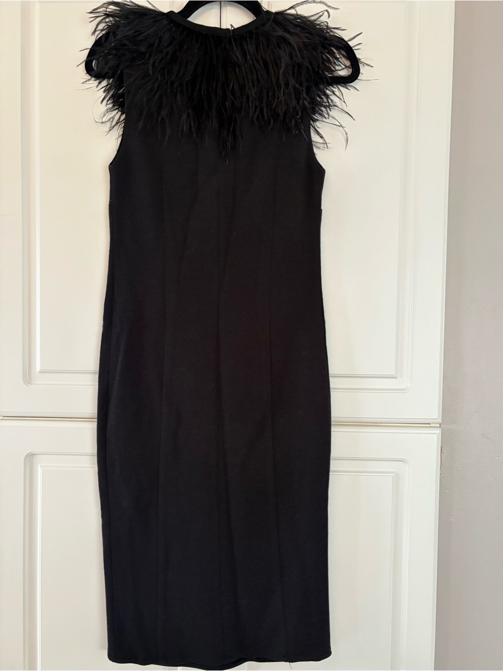 Tory Burch Black Ostrich Feather-Trim Midi Dress Size Small - Picture 4 of 10